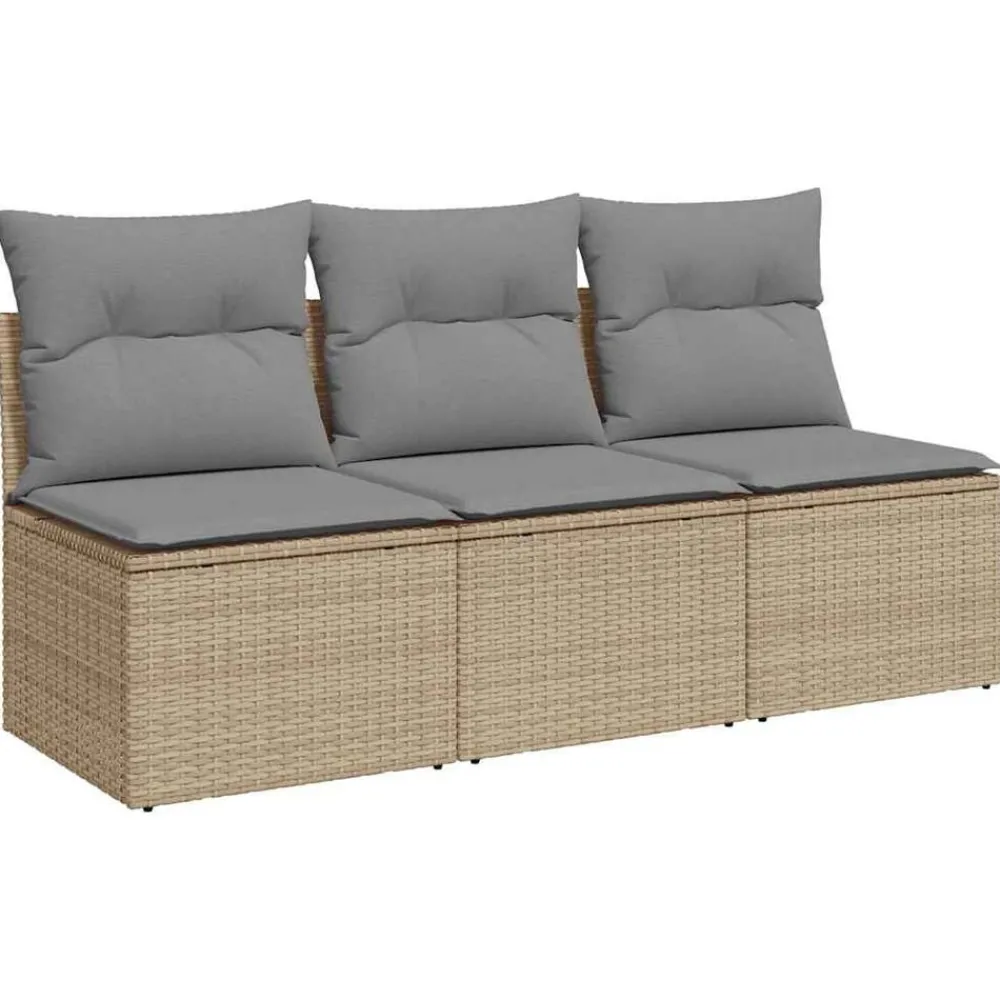Mobilier De Jardin-vidaXL Canapé de jardin avec coussins 3 places beige résine tressée beige et gris