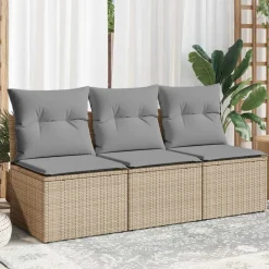 Mobilier De Jardin-vidaXL Canapé de jardin avec coussins 3 places beige résine tressée beige et gris