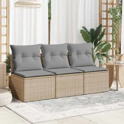 Mobilier De Jardin-vidaXL Canapé de jardin avec coussins 3 places beige résine tressée beige et gris