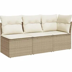 Mobilier De Jardin-vidaXL Canapé de jardin avec coussins 3 places résine tressée Beige