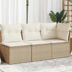 Mobilier De Jardin-vidaXL Canapé de jardin avec coussins 3 places résine tressée Beige