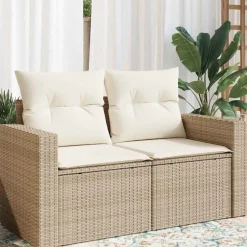 vidaXL Canapé de jardin avec coussins 2 places beige résine tressée