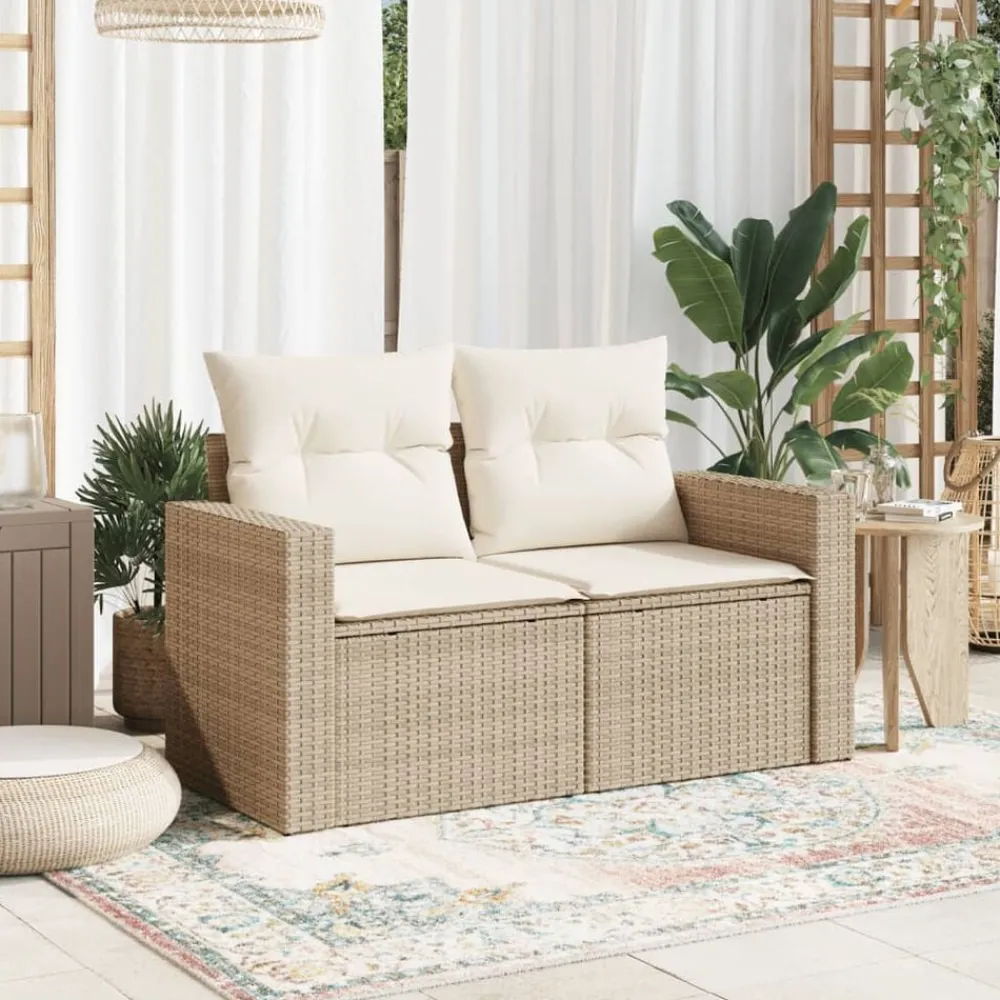 Mobilier De Jardin-vidaXL Canapé de jardin avec coussins 2 places beige résine tressée beige et crème