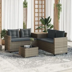 Mobilier De Jardin-vidaXL Canapé de jardin avec table et coussins en forme de L Gris