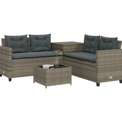 Mobilier De Jardin-vidaXL Canapé de jardin avec table et coussins en forme de L Gris