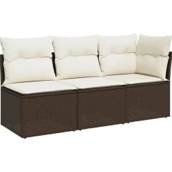 Mobilier De Jardin-vidaXL Canapé de jardin avec coussins 3 places brun résine tressée Marron