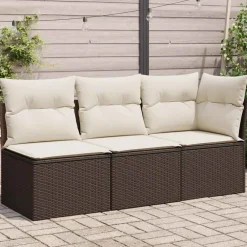 Mobilier De Jardin-vidaXL Canapé de jardin avec coussins 3 places brun résine tressée Marron