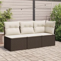 Mobilier De Jardin-vidaXL Canapé de jardin avec coussins 3 places brun résine tressée Marron