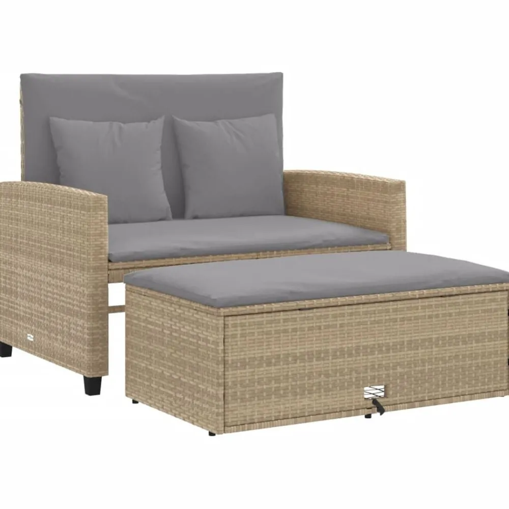 Mobilier De Jardin-vidaXL Canapé de jardin avec coussins 2 places beige résine tressée beige et gris