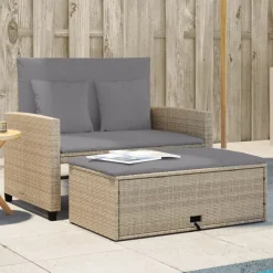 Mobilier De Jardin-vidaXL Canapé de jardin avec coussins 2 places beige résine tressée beige et gris