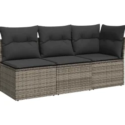Mobilier De Jardin-vidaXL Canapé de jardin avec coussins 3 places résine tressée Gris