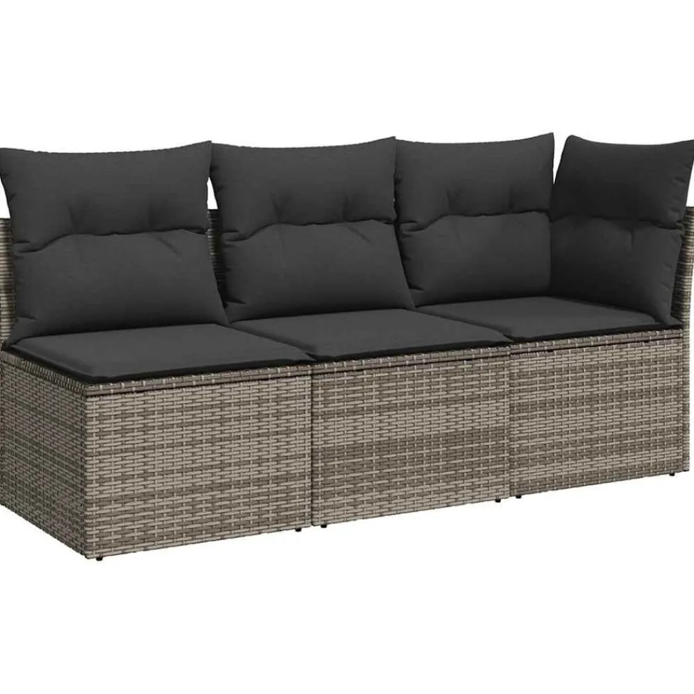 Mobilier De Jardin-vidaXL Canapé de jardin avec coussins 3 places résine tressée Gris