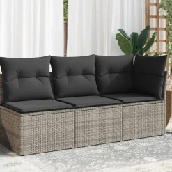 Mobilier De Jardin-vidaXL Canapé de jardin avec coussins 3 places résine tressée Gris