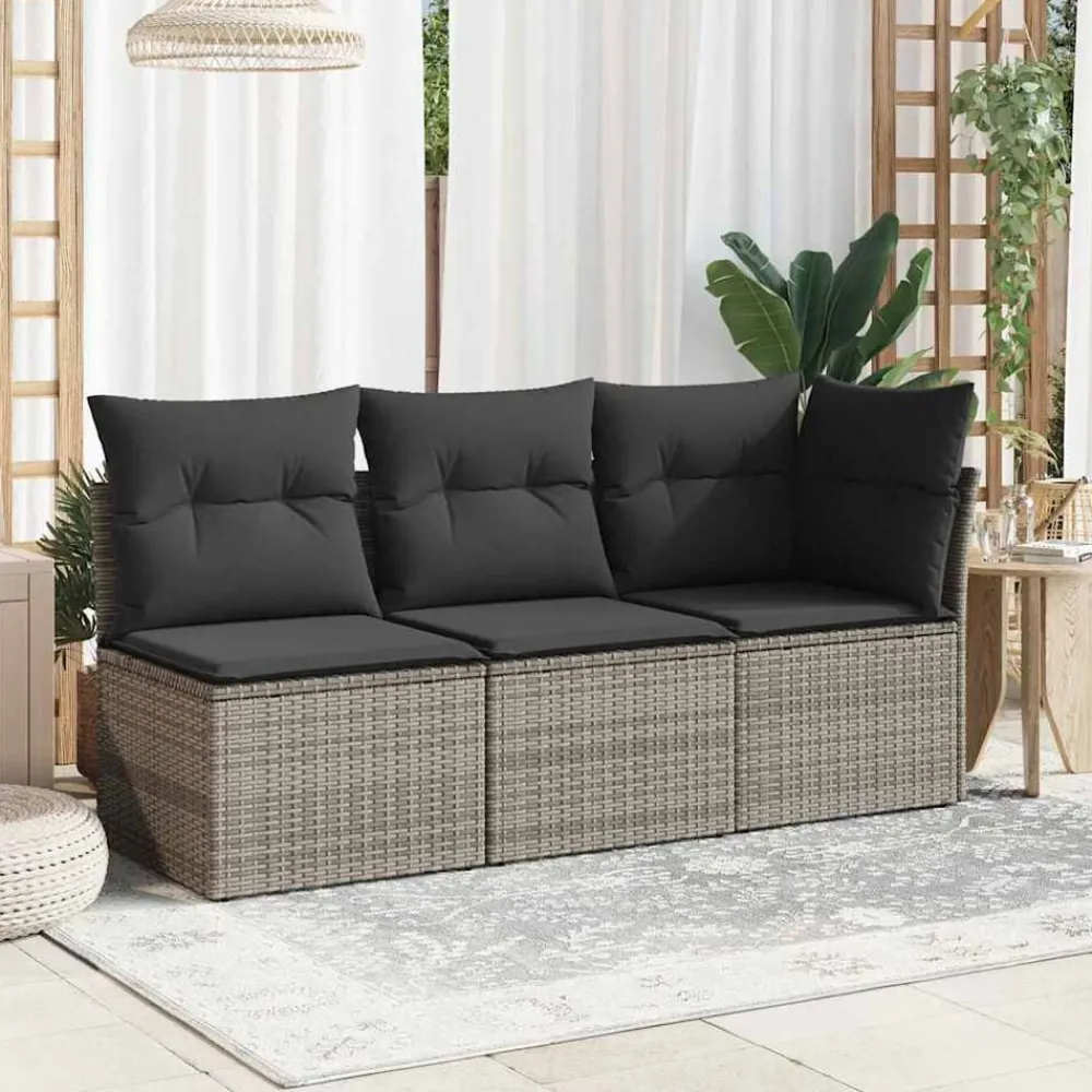 Mobilier De Jardin-vidaXL Canapé de jardin avec coussins 3 places résine tressée Gris