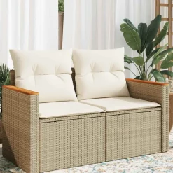 vidaXL Canapé de jardin avec coussins 2 places beige résine tressée