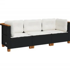 Mobilier De Jardin-vidaXL Canapé de jardin avec coussins 3 places noir résine tressée Noir et blanc