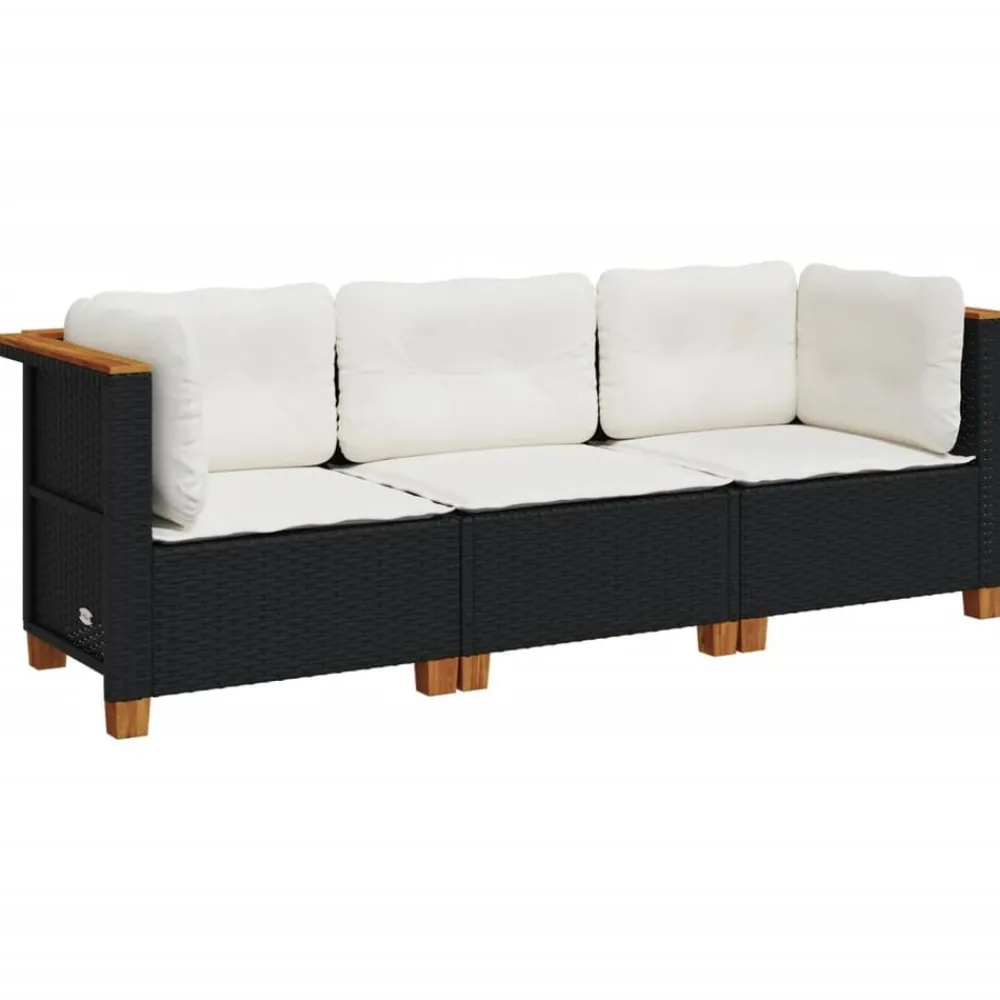 Mobilier De Jardin-vidaXL Canapé de jardin avec coussins 3 places noir résine tressée Noir et blanc
