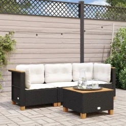 Mobilier De Jardin-vidaXL Canapé de jardin avec coussins 3 places noir résine tressée Noir et blanc