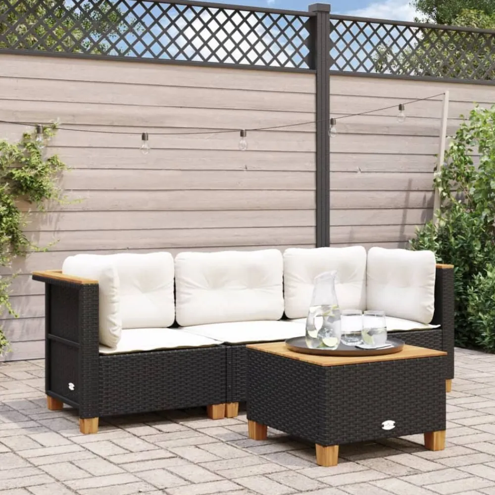 Mobilier De Jardin-vidaXL Canapé de jardin avec coussins 3 places noir résine tressée Noir et blanc