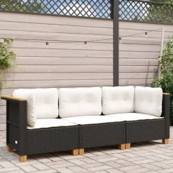 Mobilier De Jardin-vidaXL Canapé de jardin avec coussins 3 places noir résine tressée Noir et blanc