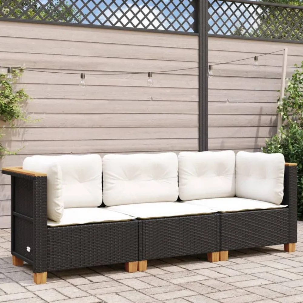 Mobilier De Jardin-vidaXL Canapé de jardin avec coussins 3 places noir résine tressée Noir et blanc