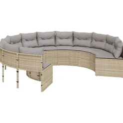 Mobilier De Jardin-vidaXL Canapé de jardin avec coussins rond beige résine tressée beige et gris clair