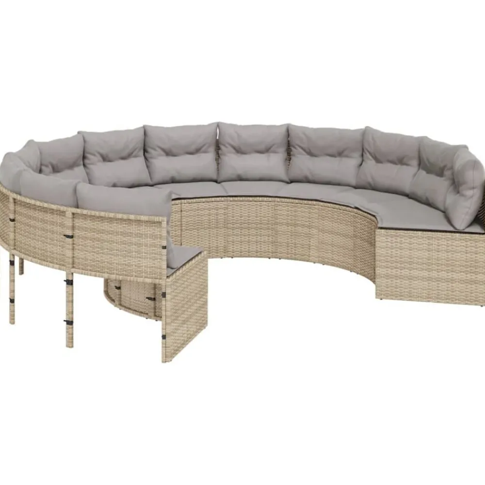 Mobilier De Jardin-vidaXL Canapé de jardin avec coussins rond beige résine tressée beige et gris clair
