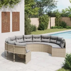 Mobilier De Jardin-vidaXL Canapé de jardin avec coussins rond beige résine tressée beige et gris clair