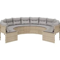 Mobilier De Jardin-vidaXL Canapé de jardin avec coussins rond beige résine tressée beige et gris clair