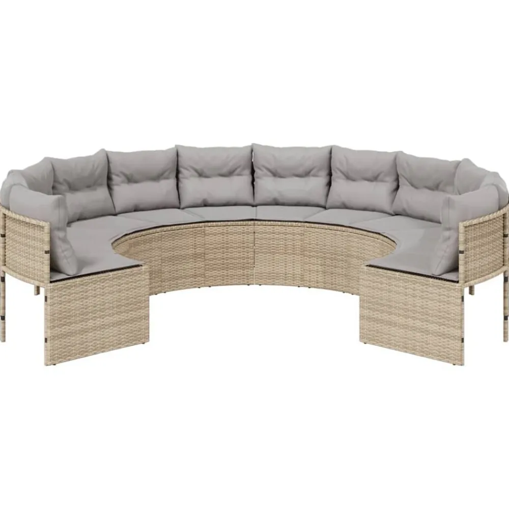Mobilier De Jardin-vidaXL Canapé de jardin avec coussins rond beige résine tressée beige et gris clair
