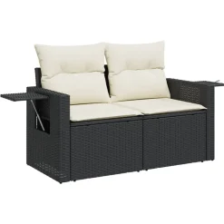 Mobilier De Jardin-vidaXL Canapé de jardin avec coussins 2 places noir résine tressée Noir et cr&egrave;me