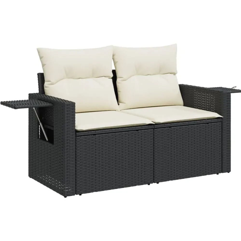 Mobilier De Jardin-vidaXL Canapé de jardin avec coussins 2 places noir résine tressée Noir et crème