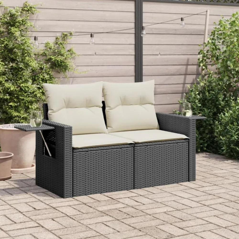 Mobilier De Jardin-vidaXL Canapé de jardin avec coussins 2 places noir résine tressée Noir et crème