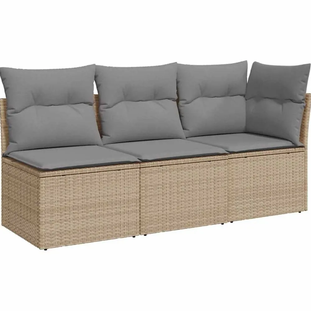 Mobilier De Jardin-vidaXL Canapé de jardin avec coussins 3 places beige résine tressée beige et gris
