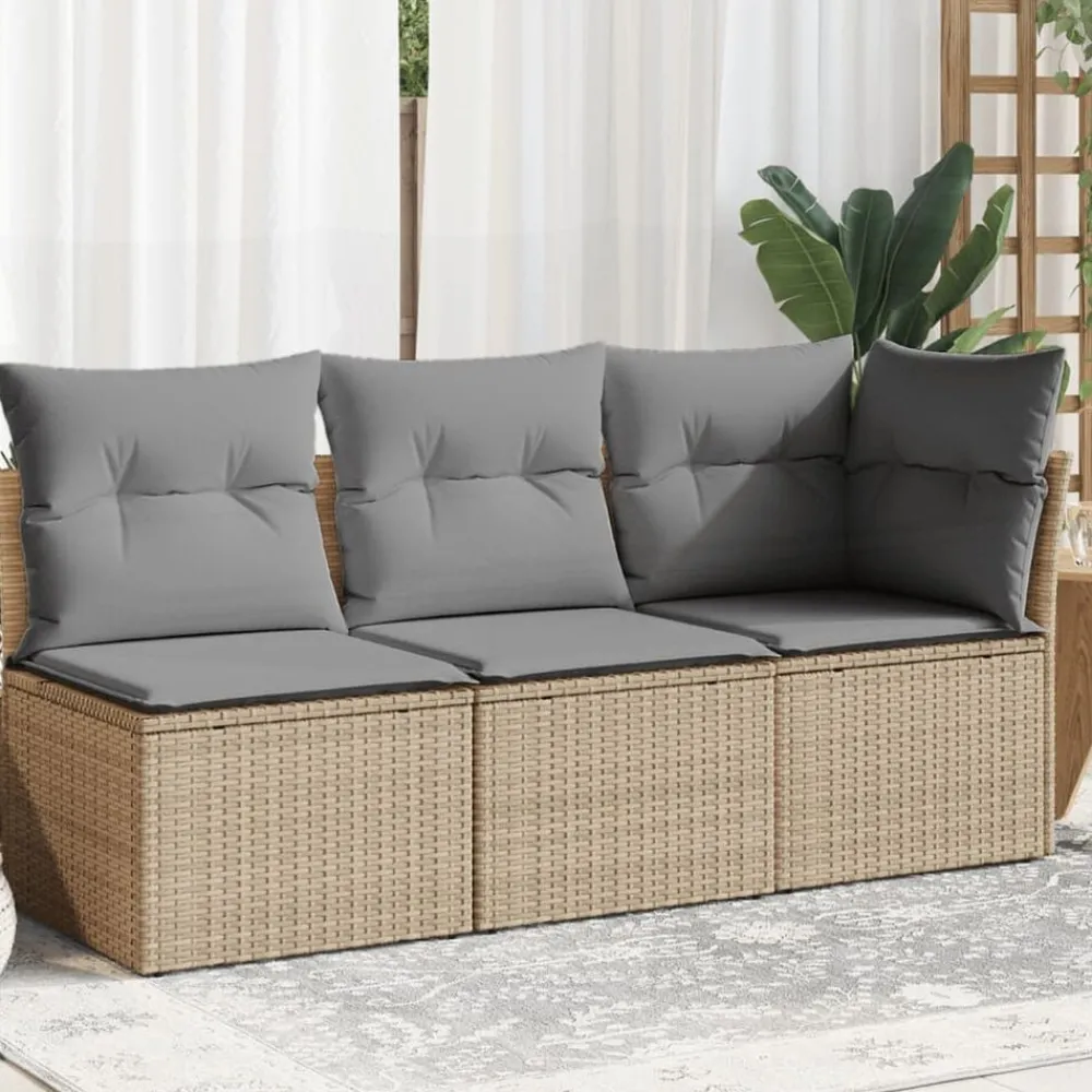 Mobilier De Jardin-vidaXL Canapé de jardin avec coussins 3 places beige résine tressée beige et gris