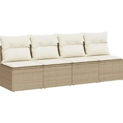 vidaXL Canapé de jardin avec coussins 4 places beige résine tressée