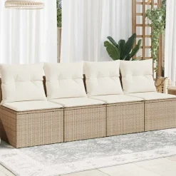 vidaXL Canapé de jardin avec coussins 4 places beige résine tressée
