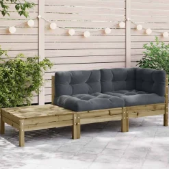 Mobilier De Jardin-vidaXL Canapé de jardin avec coussins et repose-pied bois pin imprégné Naturel impregné