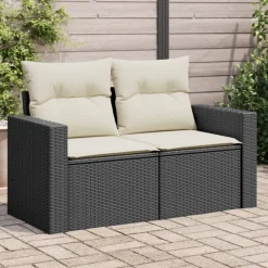 vidaXL Canapé de jardin avec coussins 2 places noir résine tressée