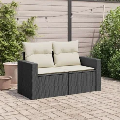 vidaXL Canapé de jardin avec coussins 2 places noir résine tressée