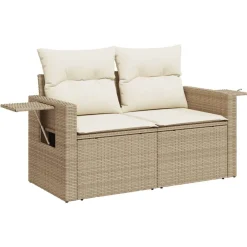 vidaXL Canapé de jardin avec coussins 2 places beige résine tressée