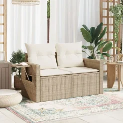vidaXL Canapé de jardin avec coussins 2 places beige résine tressée