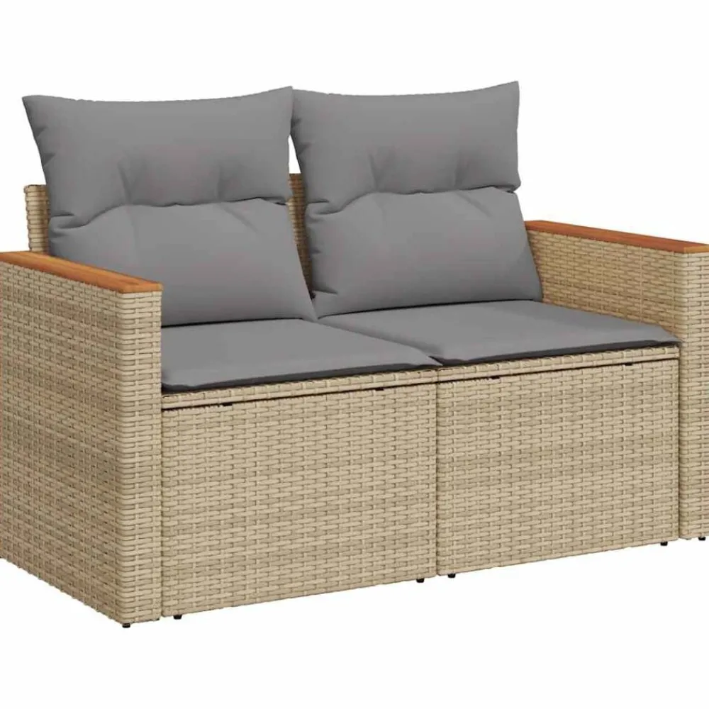 Mobilier De Jardin-vidaXL Canapé de jardin avec coussins 2 places beige résine tressée beige et gris clair