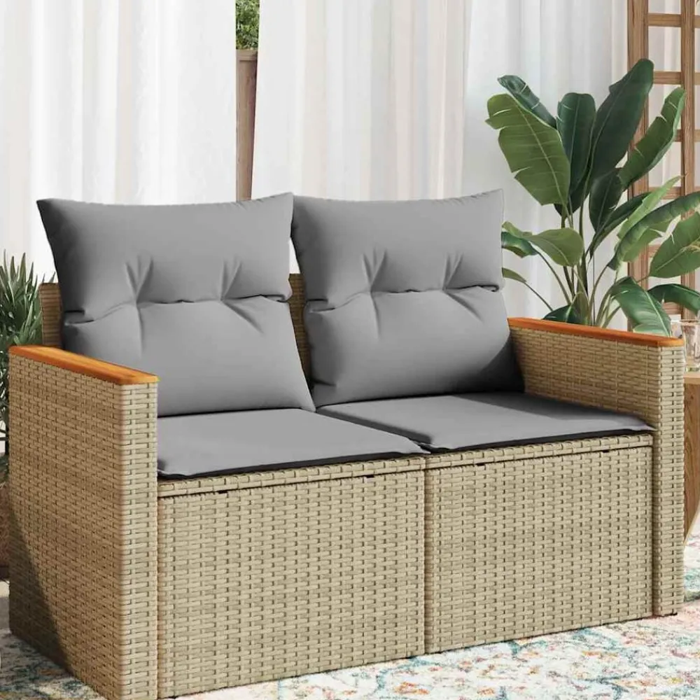 Mobilier De Jardin-vidaXL Canapé de jardin avec coussins 2 places beige résine tressée beige et gris clair