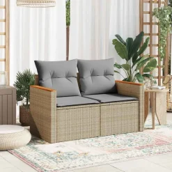 Mobilier De Jardin-vidaXL Canapé de jardin avec coussins 2 places beige résine tressée beige et gris clair