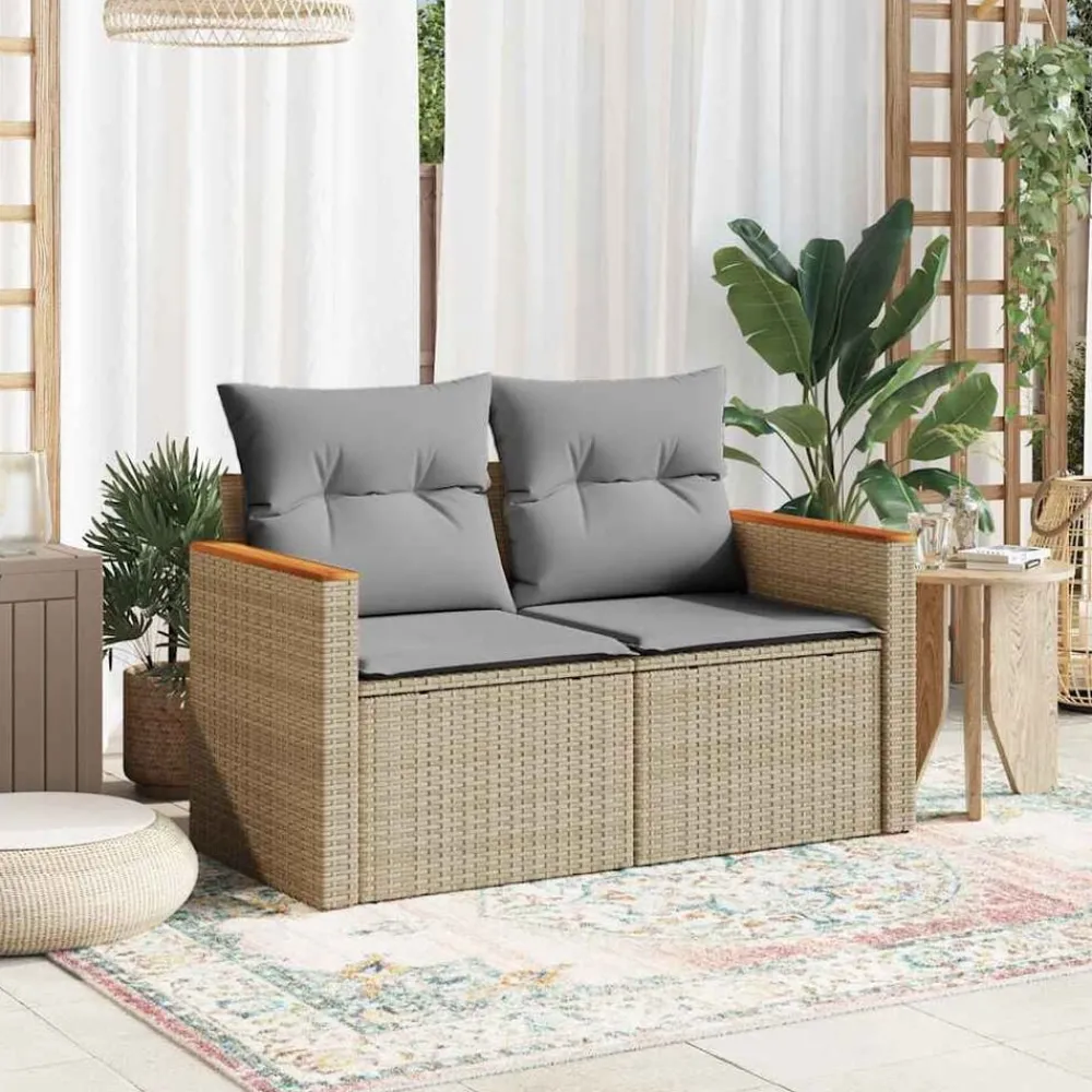 Mobilier De Jardin-vidaXL Canapé de jardin avec coussins 2 places beige résine tressée beige et gris clair