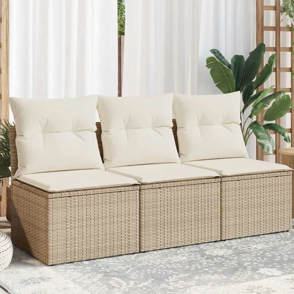 Mobilier De Jardin-vidaXL Canapé de jardin avec coussins 3 places résine tressée Beige