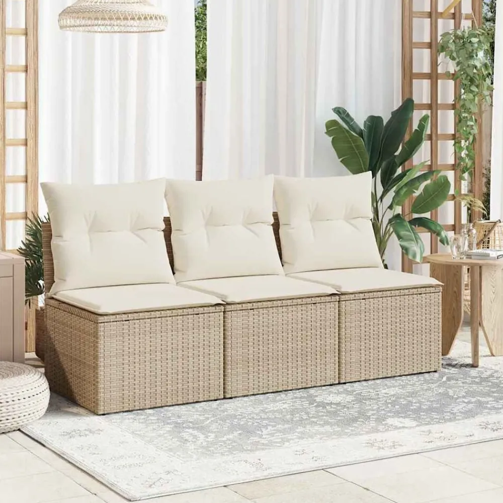 Mobilier De Jardin-vidaXL Canapé de jardin avec coussins 3 places résine tressée Beige