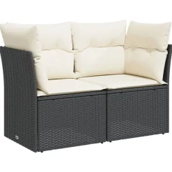 vidaXL Canapé de jardin avec coussins 2 places noir résine tressée
