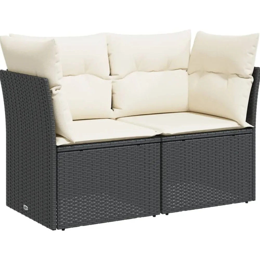 vidaXL Canapé de jardin avec coussins 2 places noir résine tressée
